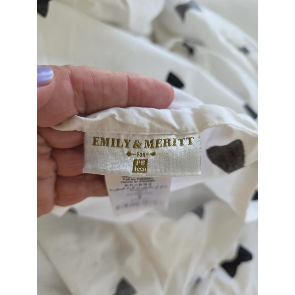Pottery Barn Kids Teens Full Sheet Set Emily Meritt Bow Tie Bedding Cotton White